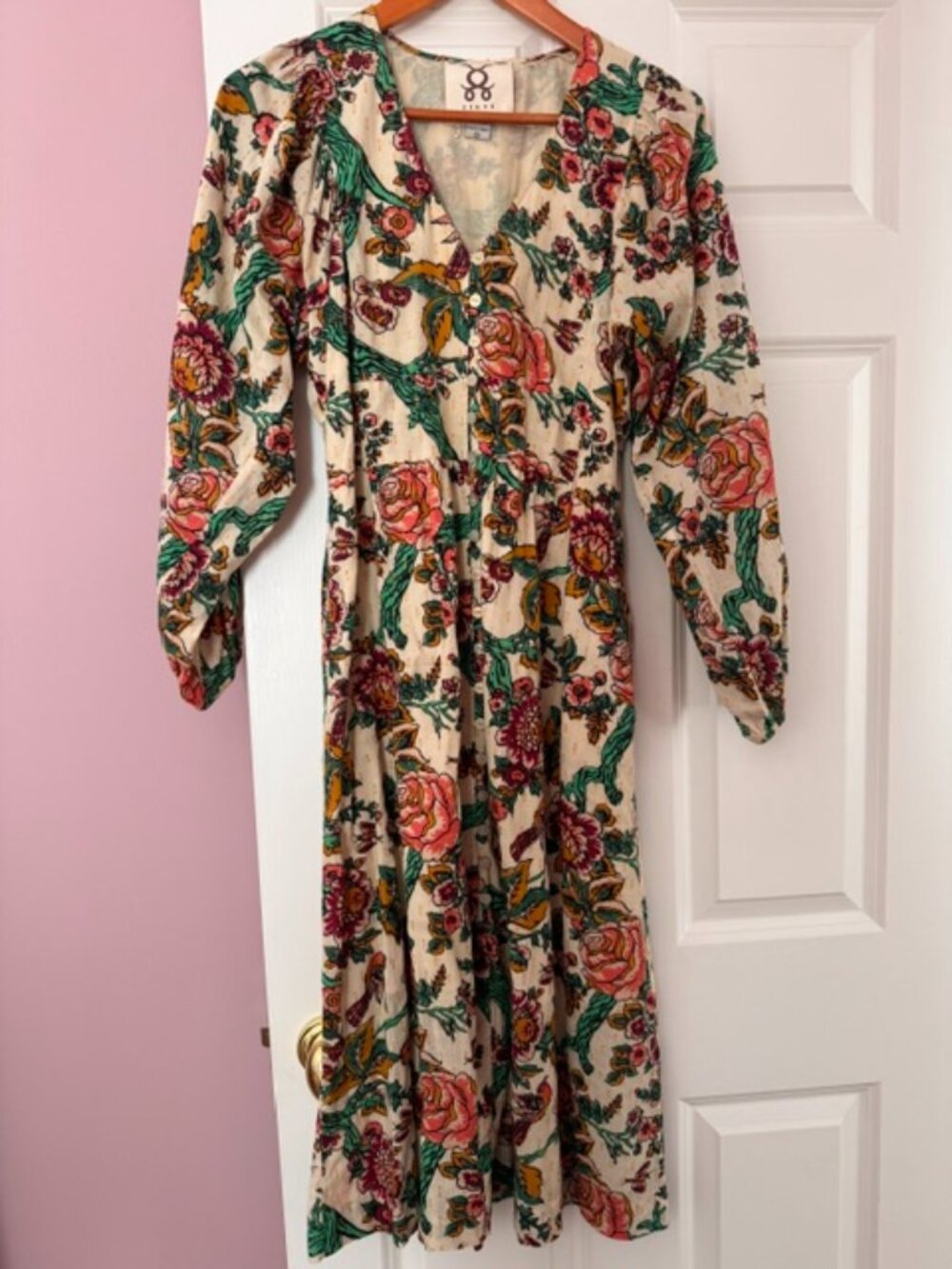 Figue Malina Long-Sleeve Floral Metallic Dress Women's